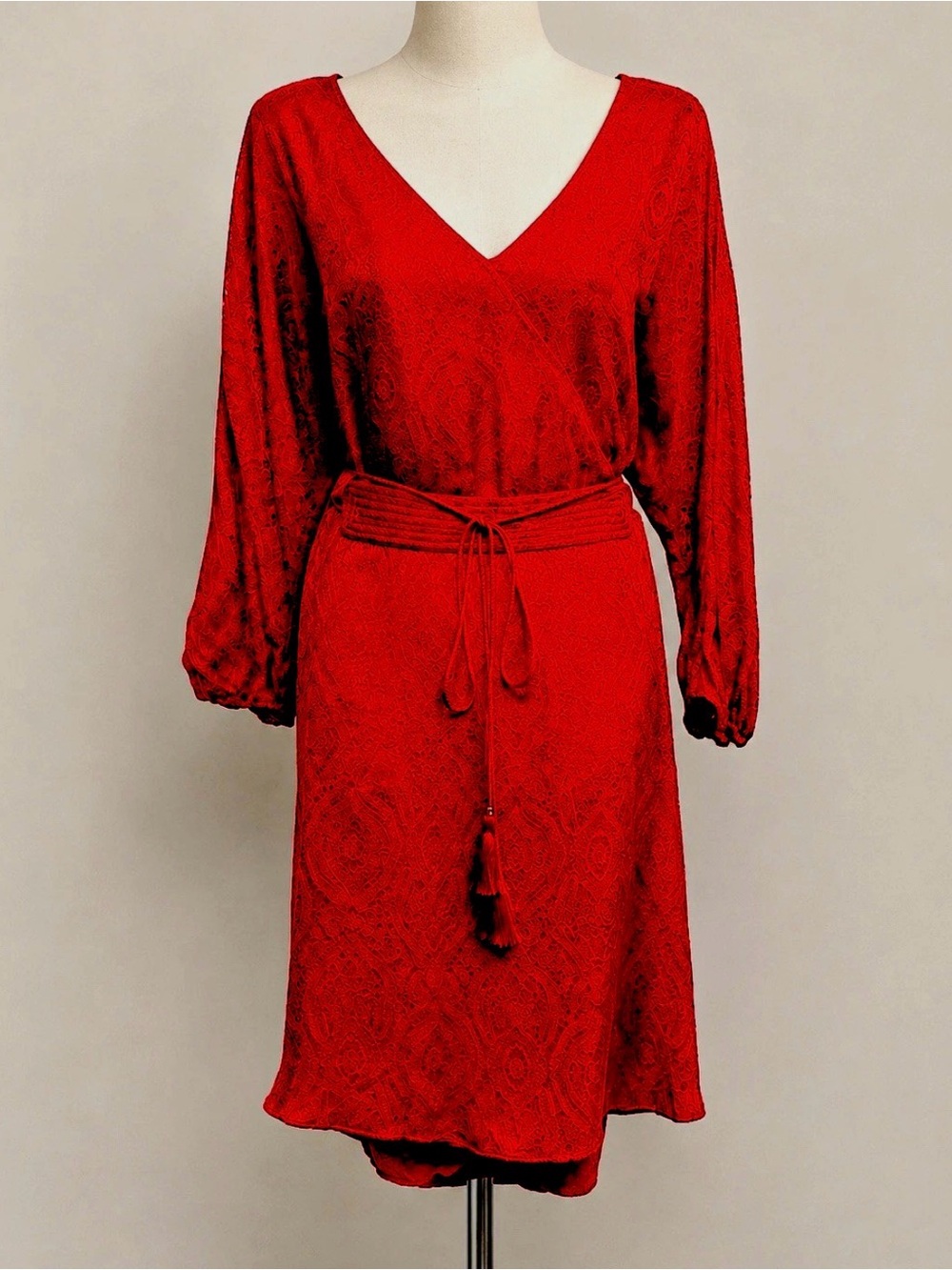 Massimo Dutti | Red Paisley Jacquard Wrap Dress